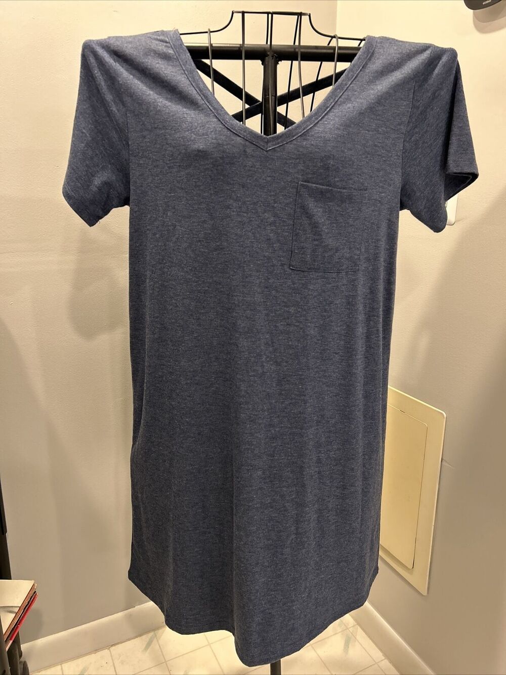 Yelete Large Blue t shirt Dress w/ Pocket criss cross straps back